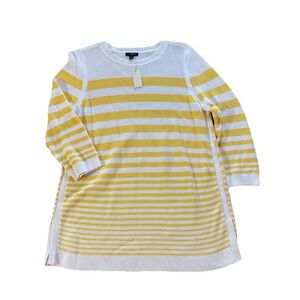 Talbots Petite Striped Tunic Sweater Sz MP New Yellow White Nautical Coastal